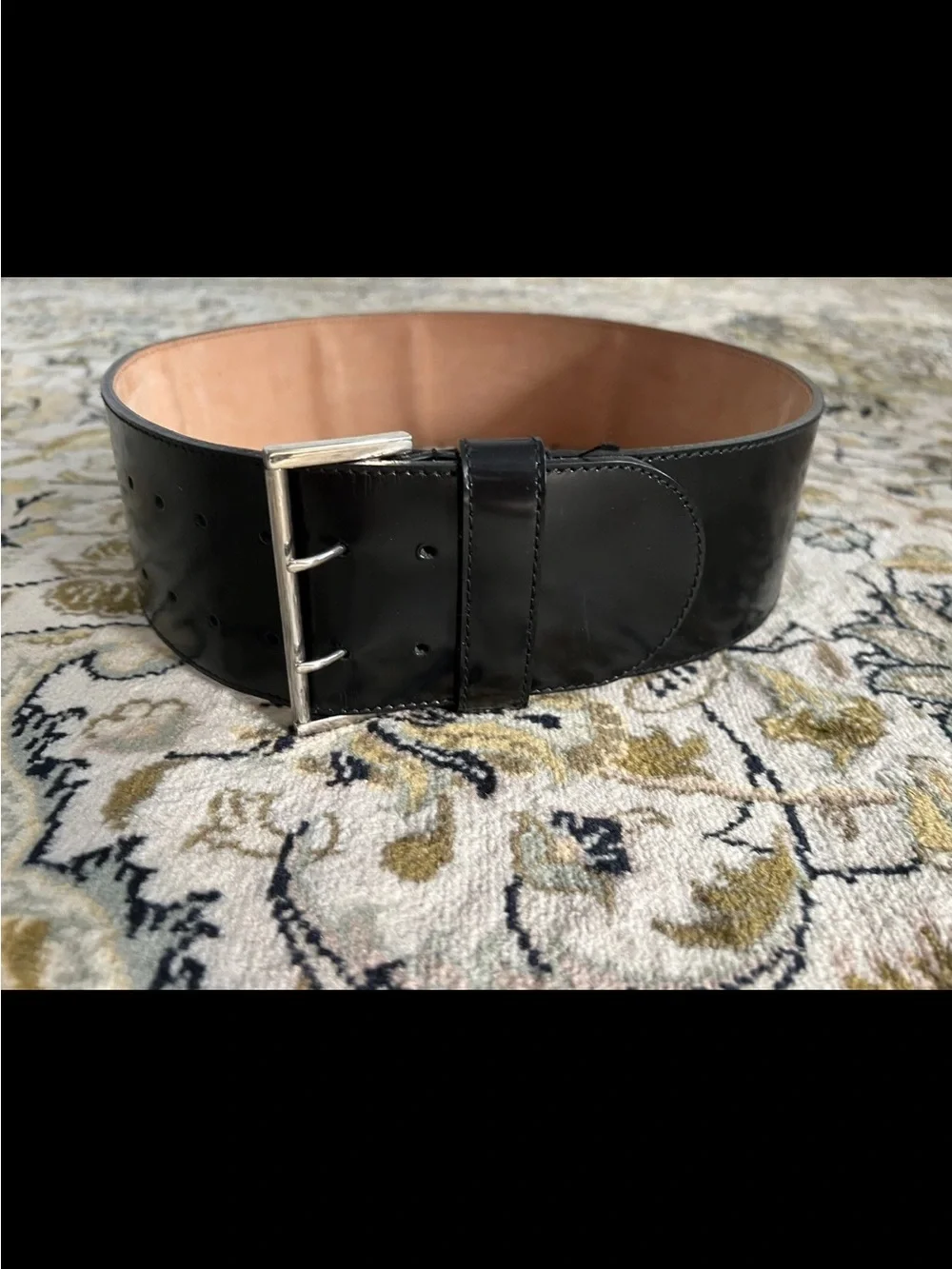 Furla Patent Leather Black Wide Black Belt Silver Buckle S / M Italy 75 vintage